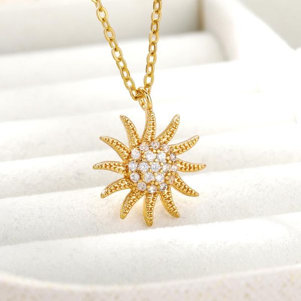 

pendant necklaces zircon sun necklace for women stainless steel gold zirconia flower shiny 2021 birthday jewelry accessory, Silver