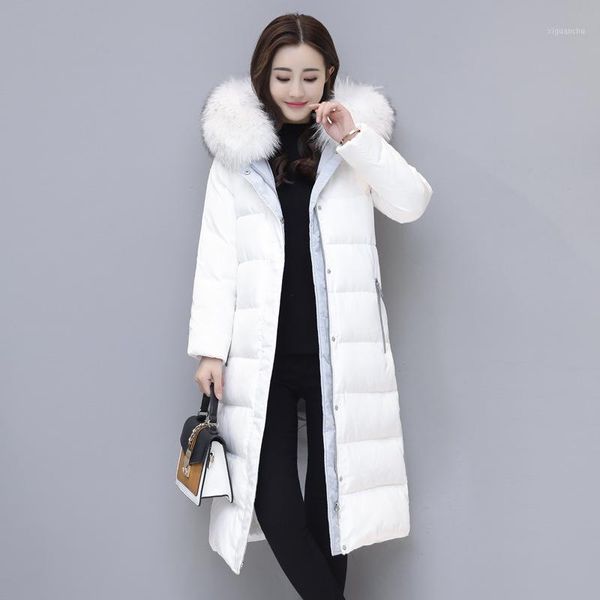 

2018 new korean version long overcoat womens down jackets white down coat1, Black