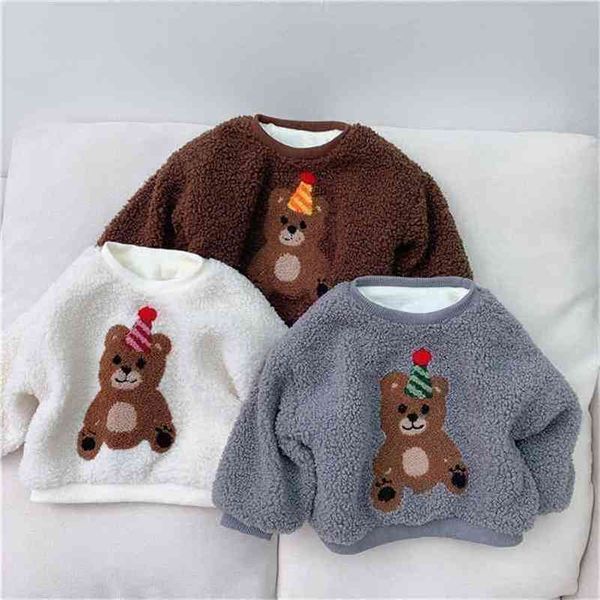 

winter arrival girls fashion warm fleece t shirt kids cartoon bear clothes 210528, Blue