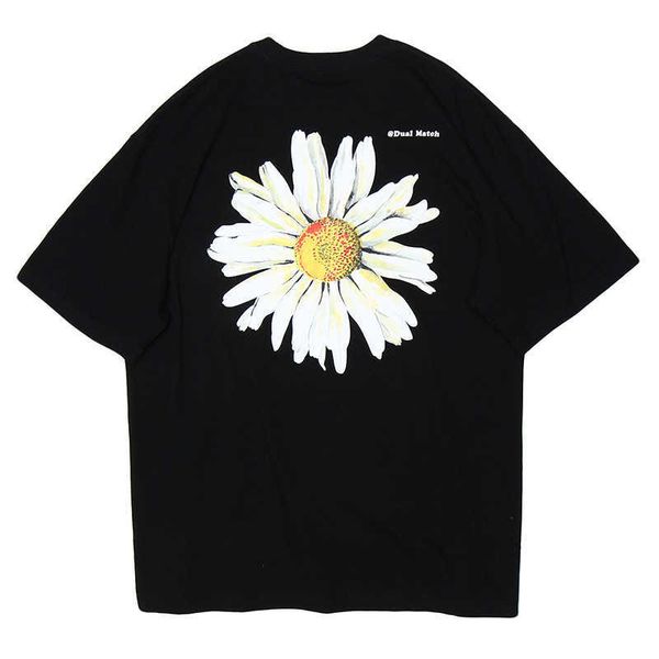 

bf style sunflower printed short sleeve t-shirt men harajuku loose t-shirt men's fashion oversized hip hop women tee 210527, White;black