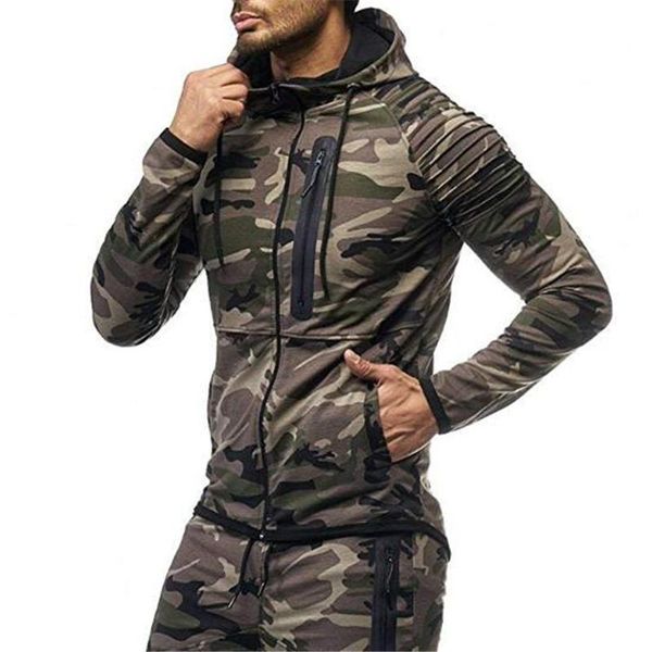

2021 men's hooded fleece camouflage leisure jacket, Black
