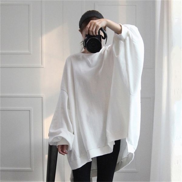 

superaen new bat-wing sleeve cotton fashion women hoody casual wild sweatshirts female solid color loose clothes 201127, Black