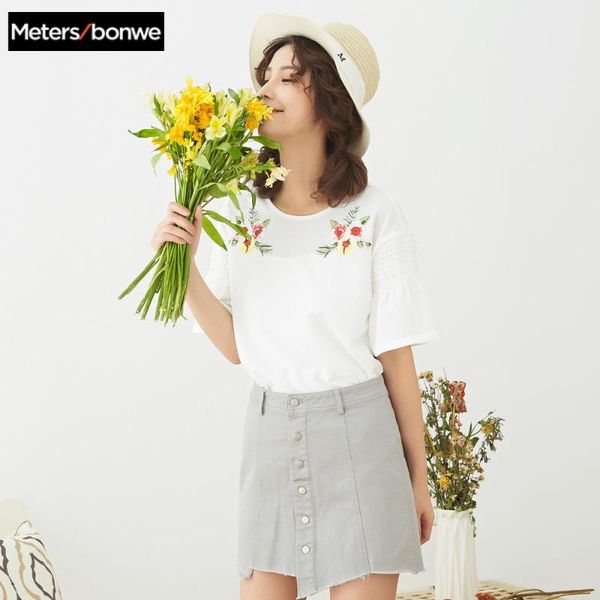 

women's blouses & shirts metersbonwe short sleeve shirt female korean style blouse student embroidered chiffon summer arrival, White