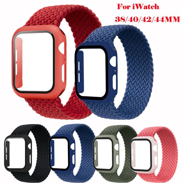 

braided nylon band solo loop strap + case cover for iwatch series 6 5 4 3 2 se