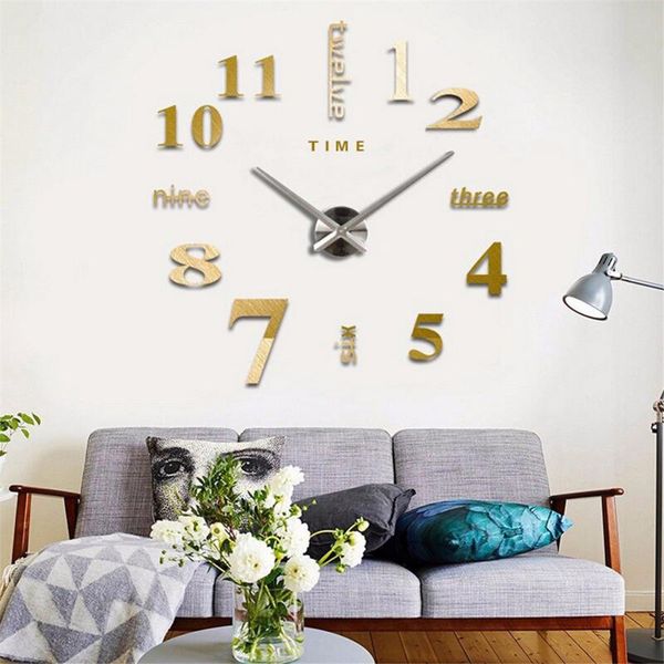 

wall clocks 3d large diy clock mute acrylic self-adhesive digital sticker modern design living room home decoration