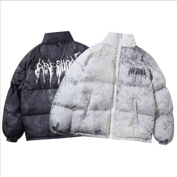 

men hip hop oversize padded bomber jacket coat streetwear graffiti parka cotton harajuku winter down outwear, Black