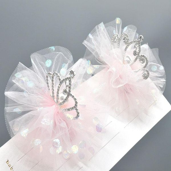 

hair accessories high-end glitter sequins three-dimensional crown hairpin word clip children's duckbill ornament bow embellishment, Slivery;white