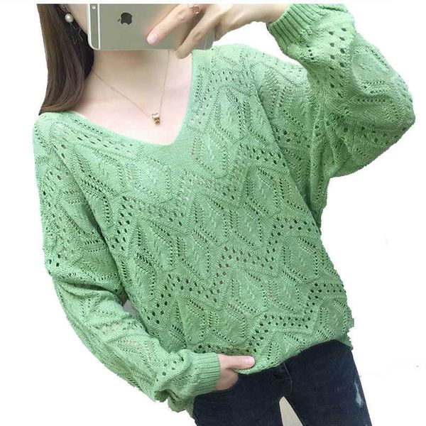 

hwlzltzht summer hollow out knitted pullover sweater loose deep v neck v-neck casual ruched sweaters 210531, White;black