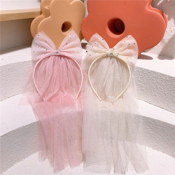 

hair accessories 2021 korean sweet girl princess simple beautiful sequined stars yarn bow long streamer hairband children's, Slivery;white