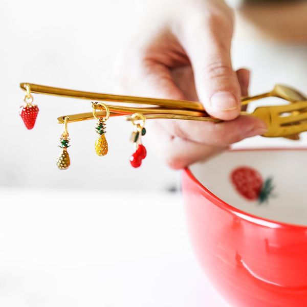 

forks fruit pendant stainless steel coffee spoon tableware cutlery set tea spoons cake dessert ice cream fork creative gifts
