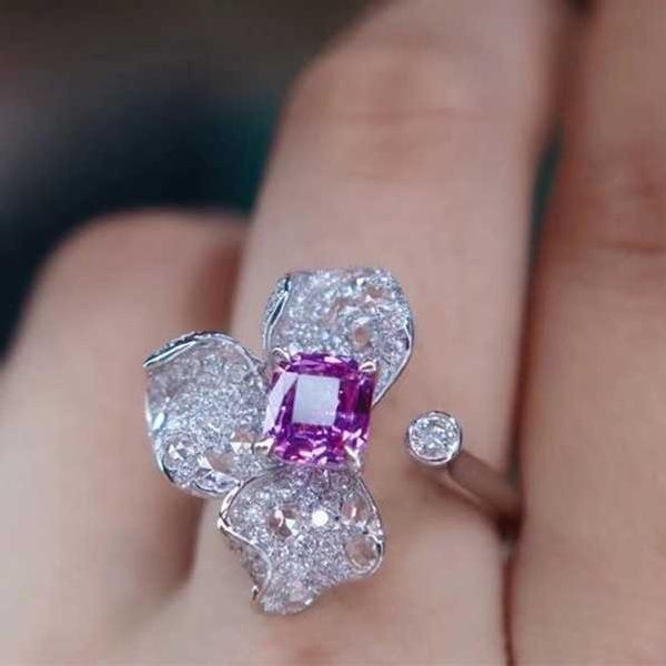 

deep purple zircon high-end net red live broadcast new simulated amethyst full diamond bauhinia opening ring female, Golden;silver