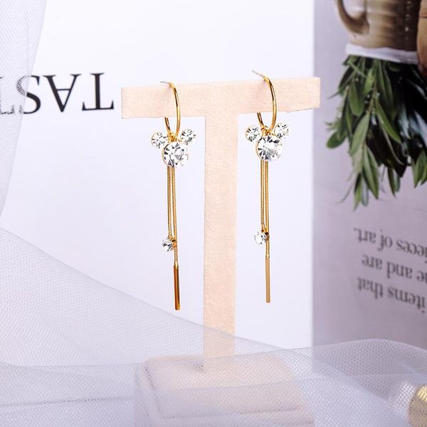 

dangle & chandelier uer cute cartoon mouse delicate crystal drop earrings for women gold color brass long chain 2021 fashion jewelry, Silver