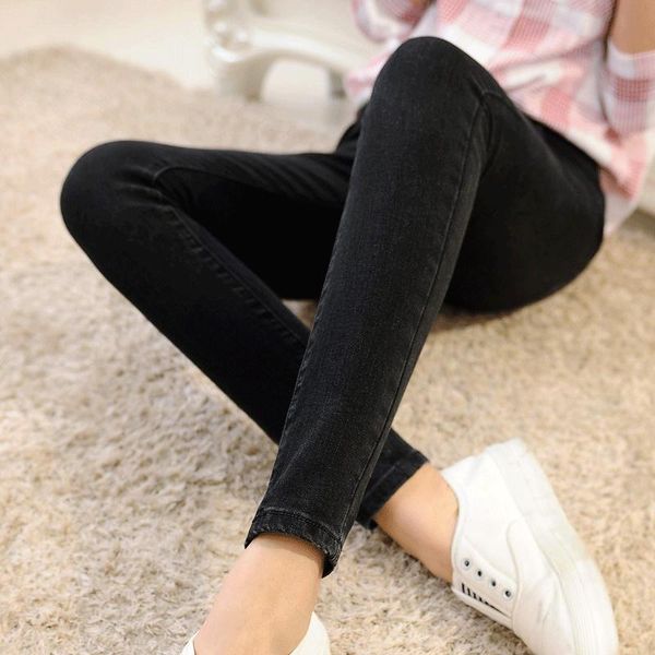 

women's jeans spring women skinny pockets slim large size elastic mid waist pencil pants denim lady trousers autumn, Blue
