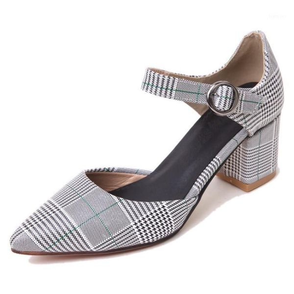 

plus size pointed plaid sandals high heels women shoes woman summer ladies1, Black