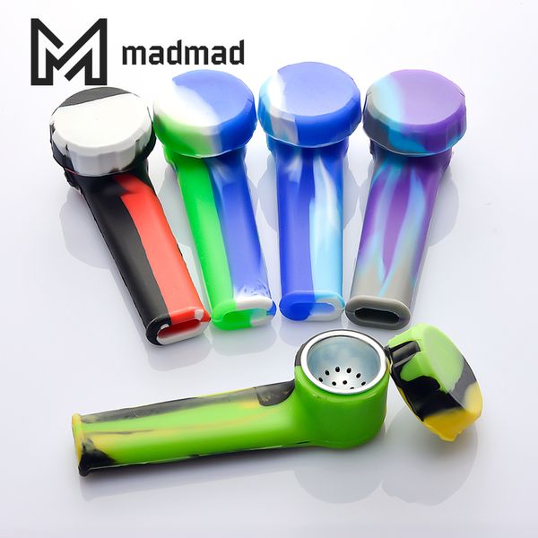 Silicone Smoking Hand Pipe com tigela de metal e tampa de silicone 85mm portátil para erva seca