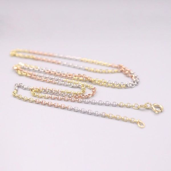 

chains pure 18k multi-tone gold chain lucky 2mm rolo cable link necklace 24inch / 2.7g stamped au750 for woman gift, Silver