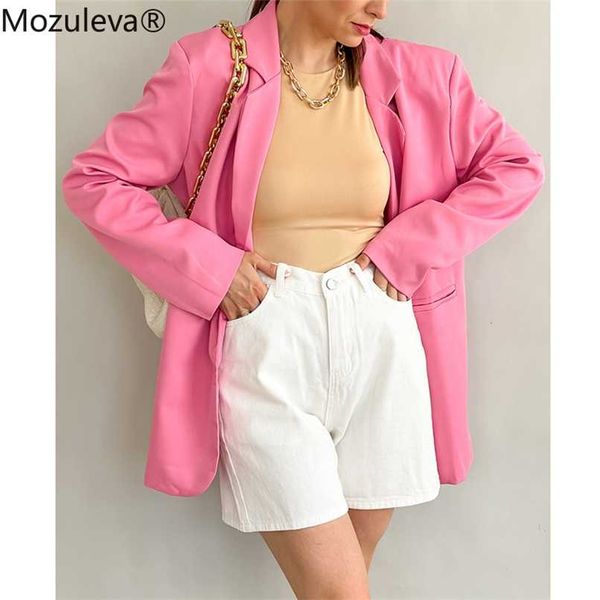 Mozuleva Chic Lose Hellrosa Frauen Blazer Frühling Sommer Einzelne Tasten Weibliche Übergroße Anzug Jacke Volle Hülse Outwear 210930