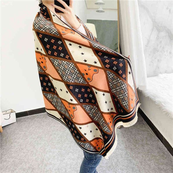 

scarf female winter leisure student korean diamond lattice shawl female dual-purpose long thickened warm bib, Blue;gray