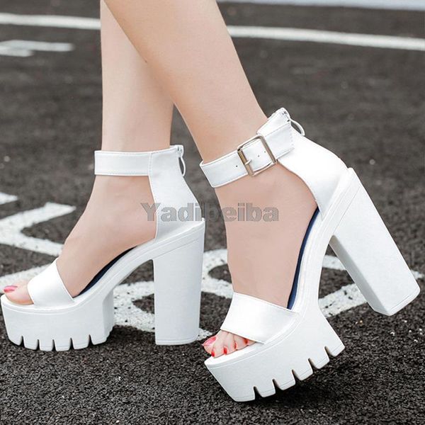 

sandals high heels women 2021 female shoes platform white black pumps buckle thick woman goth party casual