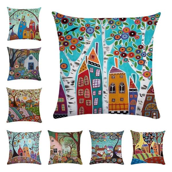 

cushion/decorative pillow etro rural color cities cushion cover polyester cotton 45x45cm pillowcase home decorative throw