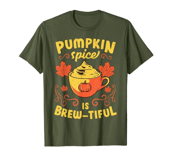 

pumpkin spice is brewtiful latte fall thanksgiving autumn t-shirt, White;black
