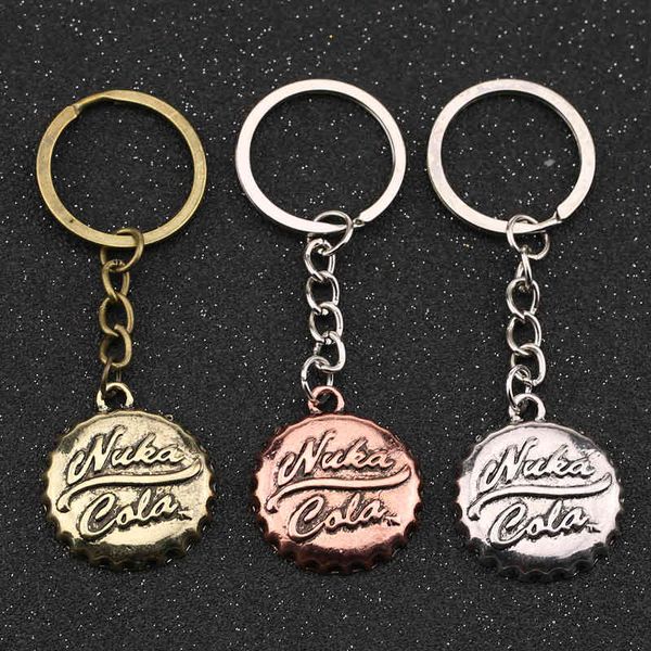 

fallout 4 nuka cola keychain fall out 3 drink bottle cap vintage antique bronze silver color keyring key chain ring wholesale