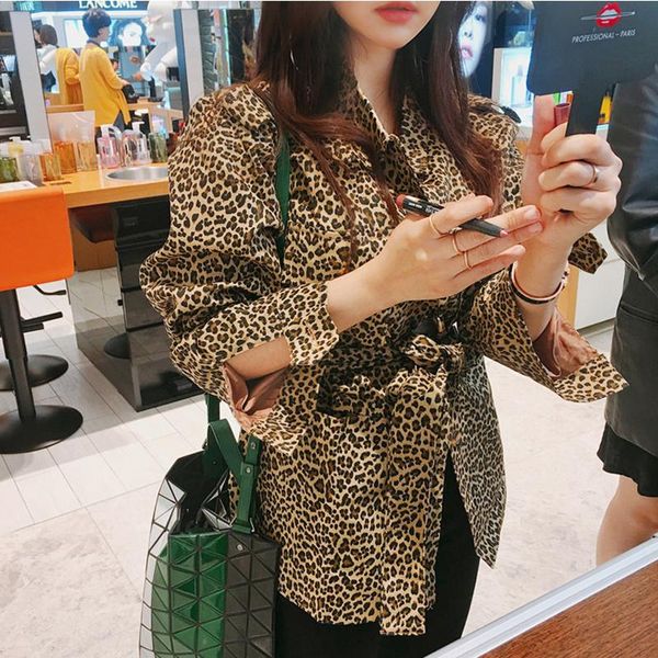 

women's suits & blazers vintage single breasted leopard print women blazer jacket full sleeve sashes female suit coat elegant office la, White;black