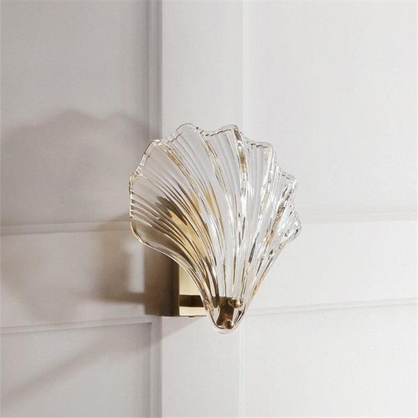

wall lamp american copper glass shell for villa bedroom bedside designer led stairs light living room decorative fixtures