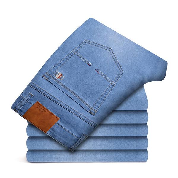 

men's jeans classic style spring summer thin advanced stretch denim straight trousers male brand pants plus size 42 44 46,1901-2, Blue