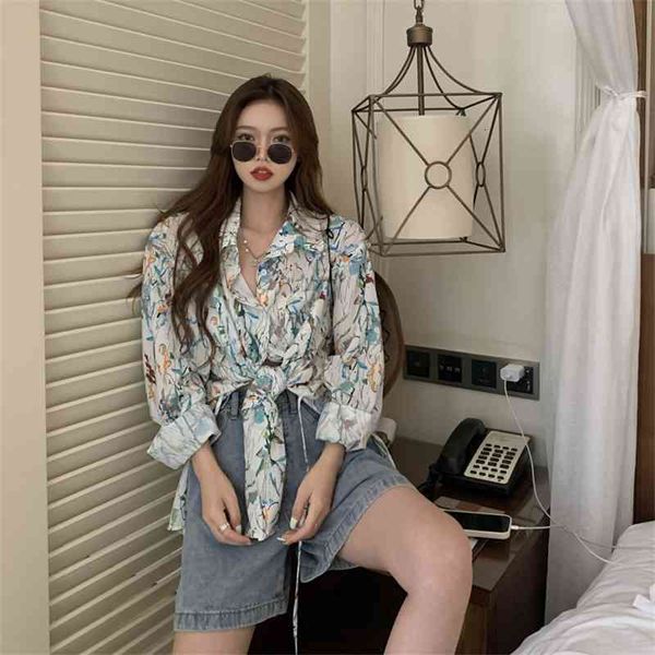 

women's blouses & shirts summer floral chiffon blouse long sleeve oversized button up collared shirt for women korean fashion clot, White
