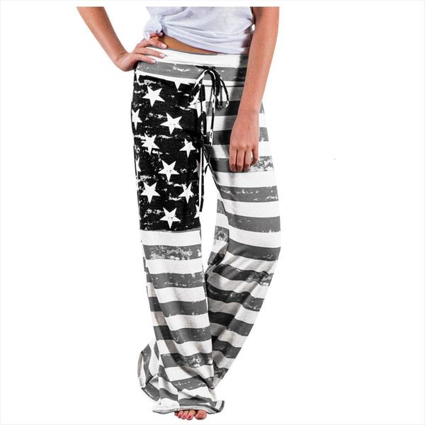

leggings low waist american womens capri flag drawstring wide leg trousers workout femme mujer lr4, Black;white