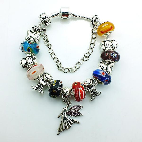 

charm bracelets jinglang european style murano ceramic beads fashion ancient silver diy angel for women sl5712, Golden;silver