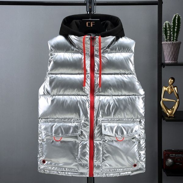 

2021 bright face autumn new young men's down trend cantilevered sleeveless cotton jacket vest, Black;white