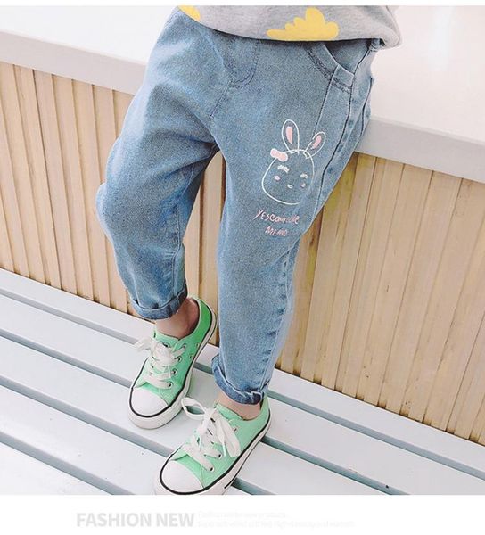 

jeans spring 2021 fashion kids girl's cartoon printed, Blue