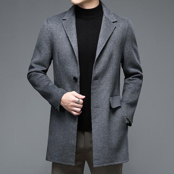 

men's wool & blends gray black cashmere overcoat autumn winter men elegant woolen blend coat male smart casual back split design tweed