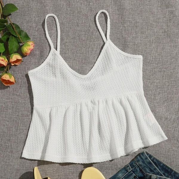 

women's tanks & camis small sling tube low cut ruffles camisole sleeveless v-neck shirt summer short tank femme ropa mujer, White