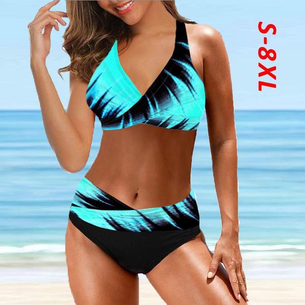 

women's swimwear women split swimsuit summer two piece strip printed tankini beach bathing suit padded swimdress 2021 plus size, White;black
