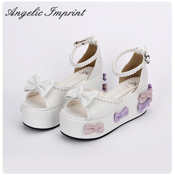 

dress shoes japanese sweet lolita cosplay bows wedge sandals pearl ankle strap open toe princess girls summer, Black