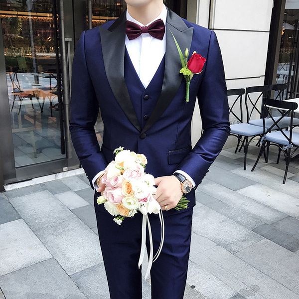 

blue smoking men's suits slim fit dinner jackets dressed bride paragraph fumar pakken heren homb 8764, White;black