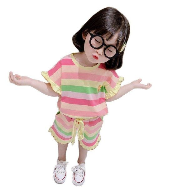 

clothing sets 2021 summer girls short-sleeved suit western-style children's baby fashion shorts sports two-piece trend p437, White