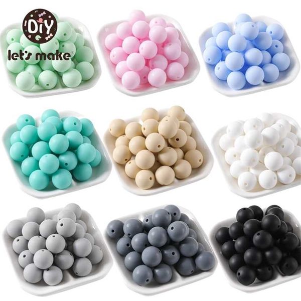 

let's make 100pcs perle silicone beads 15mm baby teether round food grade diy bpa 211106