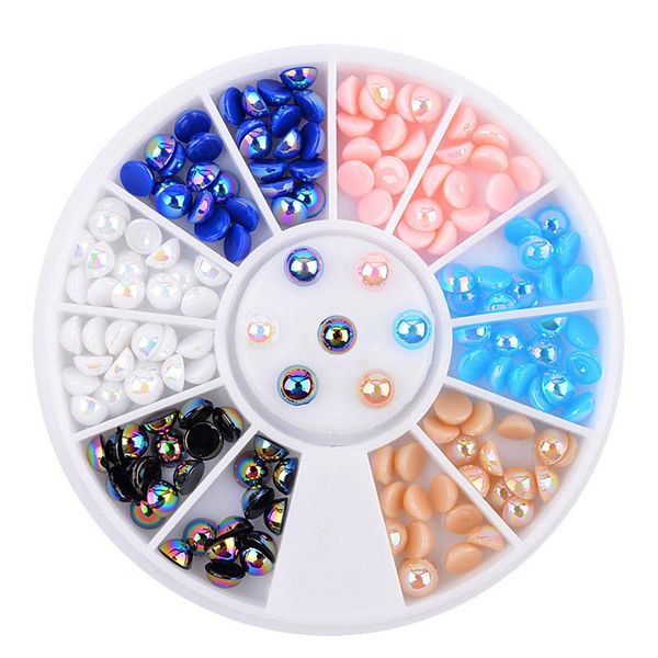 

nail art decorations ab 3d pearl rhinestone colorful mixed size crystal decoration half round heart eyes design in wheel tips, Silver;gold