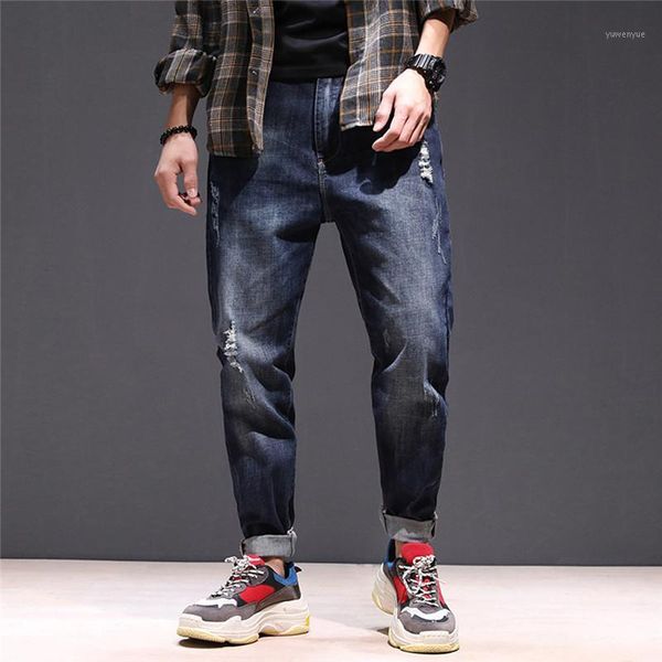 

men's pants jeans fashion autumn winter leisure loose stretch harlan beamed clothing drop, Black