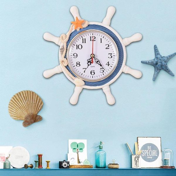 

wall clocks well shape clock beach sea theme wheel rudder steering hanging decor color decoration random antique k7l5