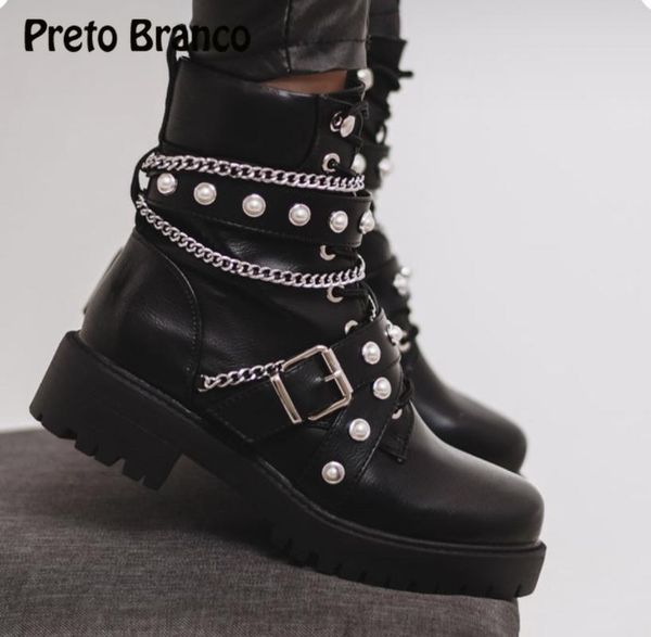 

boots preto branco plus size short ins womenboots female british rivets black handsome motorcycle gyy