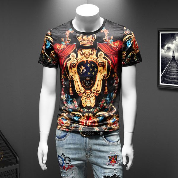 

2021 new luxury golden print man summer short sleeve streetwear round neck men t-shirt social club mens tee brand costume 04yh, White;black