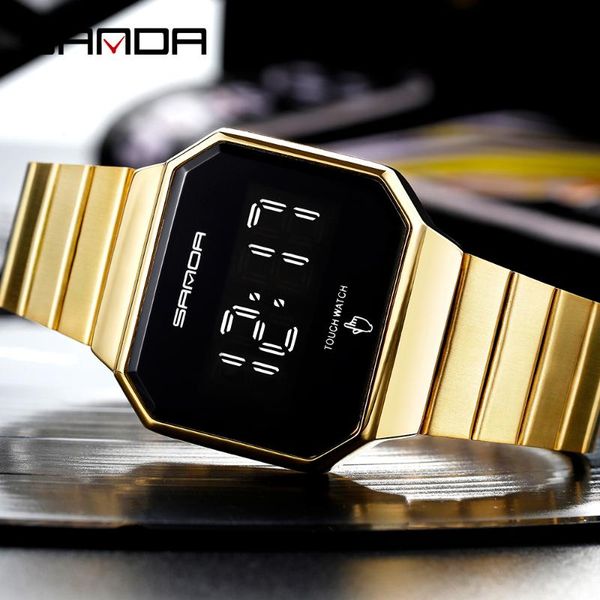 

wristwatches fashion touch screen sports watches man led electronic wristwatch square waterproof digital male clock relogio masculino, Slivery;brown