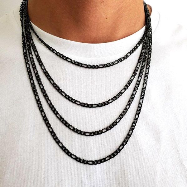 

chains 2021 trendy figaro chain men necklace width 4mm classic 3 colors stainless steel for jewelry gift, Silver