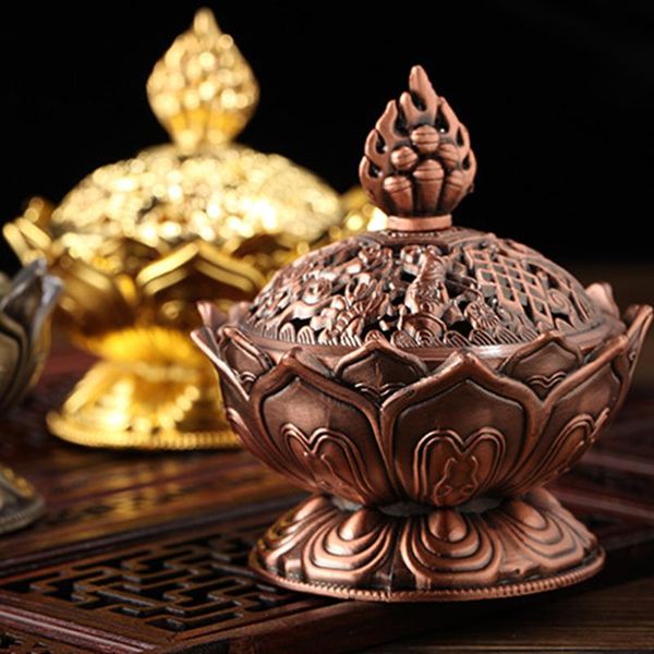 

fragrance lamps holy tibetan lotus designed incense burner zinc alloy bronze mini deskminature home decoration