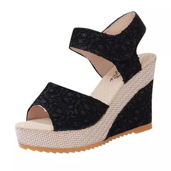 

sandals summer women's flat wedge strap lace platform c737, Black